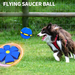 Interactive Dog Flying Disc Ball Toy with LED Lights, Collapsible Flying Saucer Ball for Outdoor Fetch, Dog Training & Exercise Toy