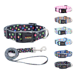 Polyester Printed Dog Leash and Collar Set - Adjustable Thermal Transfer Pet Collar with 120cm Matching Walking Lead for Small to Medium Dogs and Cats