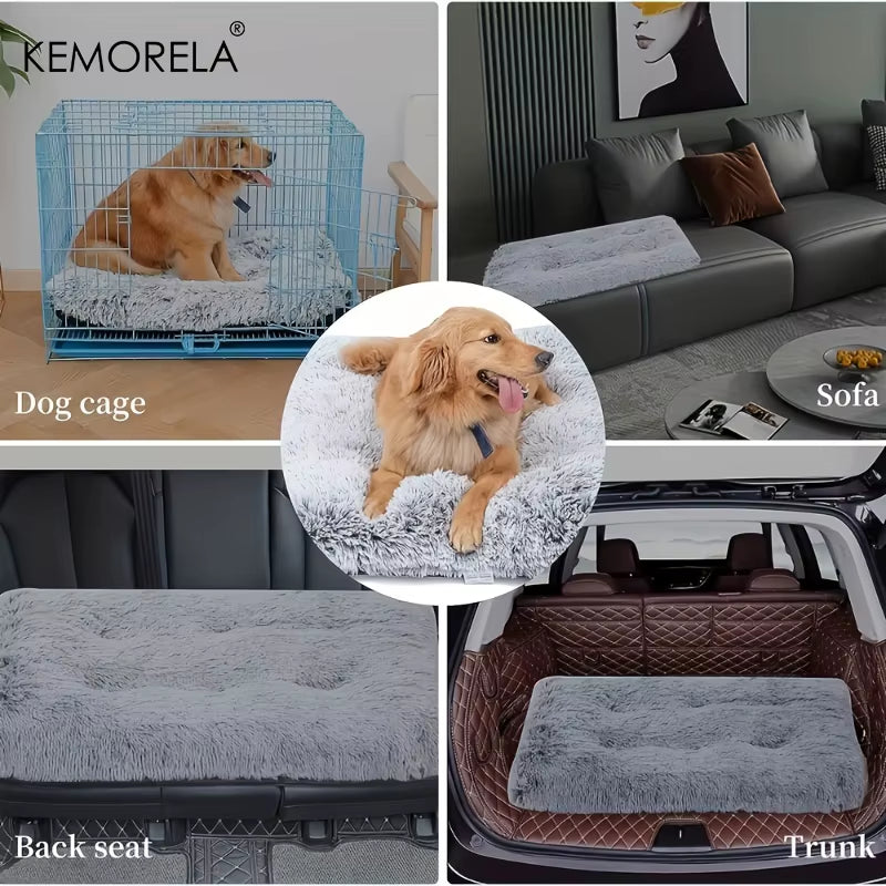 Luxury Large Dog Bed - Plush Fluffy Kennel Mat with Non-Slip Polyester Bottom Washable Durable