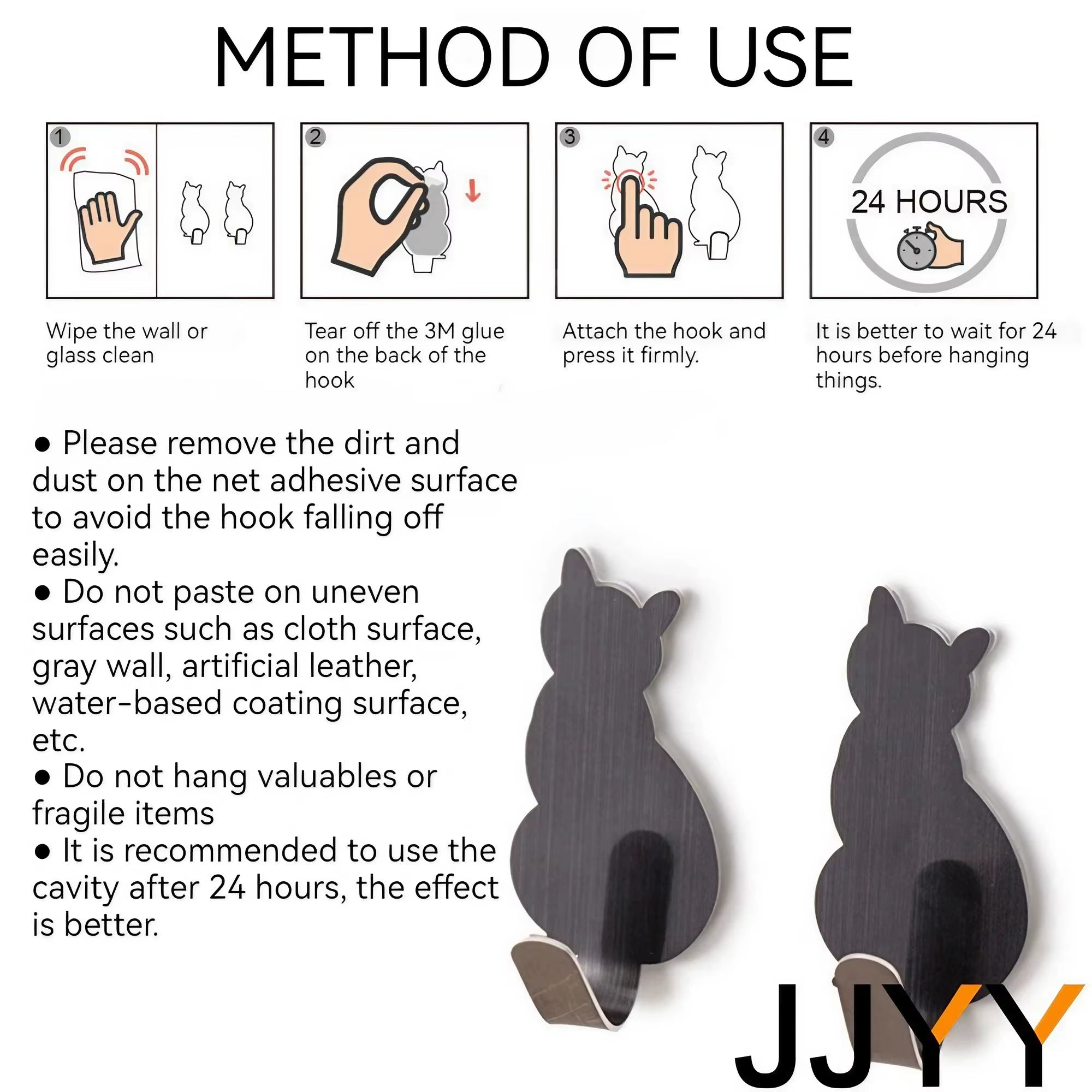 JJYY 2PCS Waterproof Strong Adhesive Hooks for Bathroom Plastic Cat Wall Sticker Wall Door Hanger for Kitchen Towel Hook