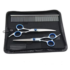 Professional Dog Grooming Scissors Set – 6 Inch Stainless Steel Pet Hair Cutting Kit with Thinning, Straight & Curved Shears + Comb