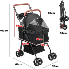 3 in 1 Folding Dog Stroller, Pet Stroller for Small/Medium Dogs, Cat Stroller W/
