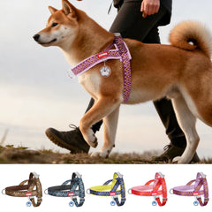 Dog Harness Fashion Printed Saddle, Soft Adjustable No-Pull Padded Vest with Handle for Pet All Breeds