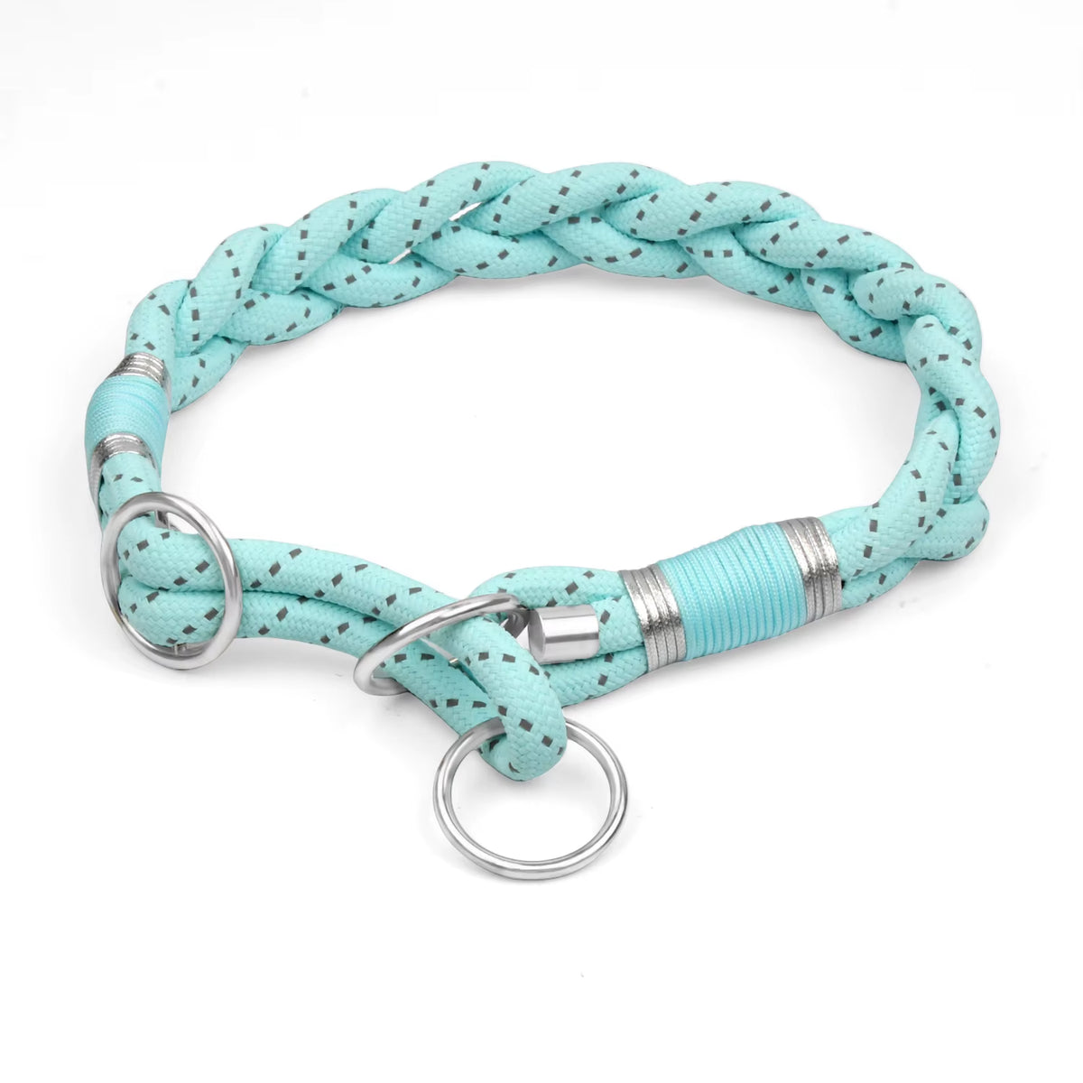 Braid Twisted Reflective Dog Collar | Strong Solid Training Collar for Small, Medium, and Large Pets - Sky Blue