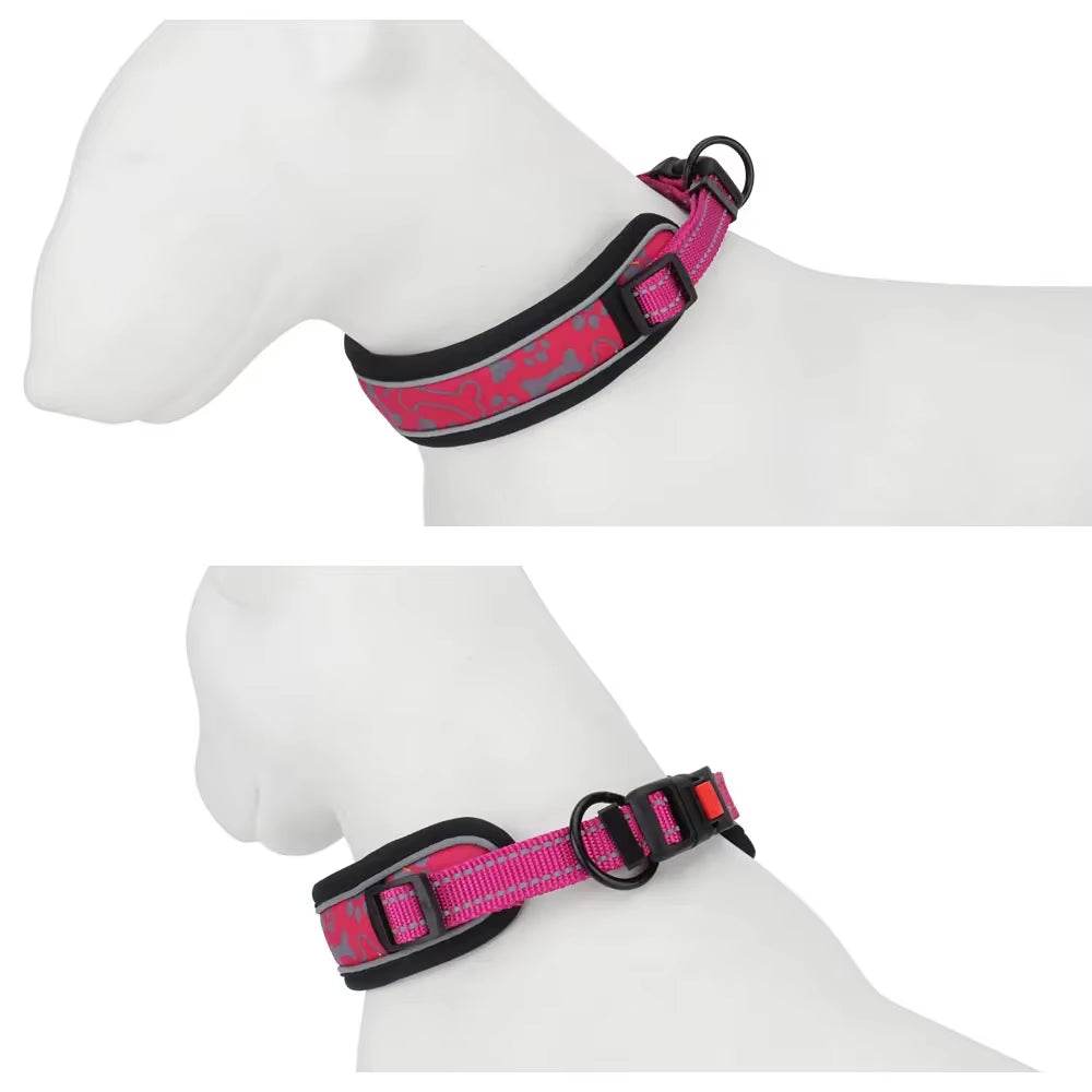 Reflective Dog Collar | Soft Padded Breathable Nylon Adjustable Pet Collar for Training Small, Medium, and Large Pets
