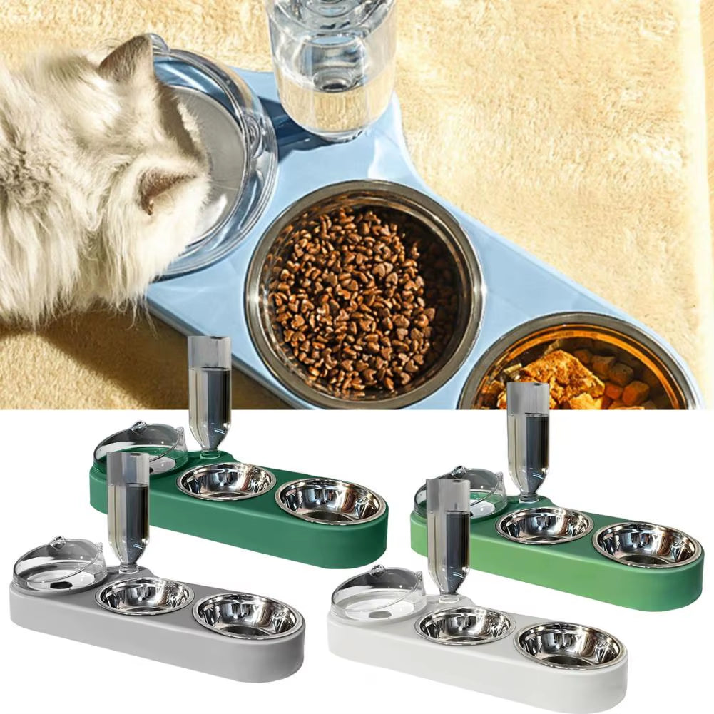 High-Capacity Pet Feeder Bowl Set with Beveled Mouth Automatic Drinking Water Splash-Proof