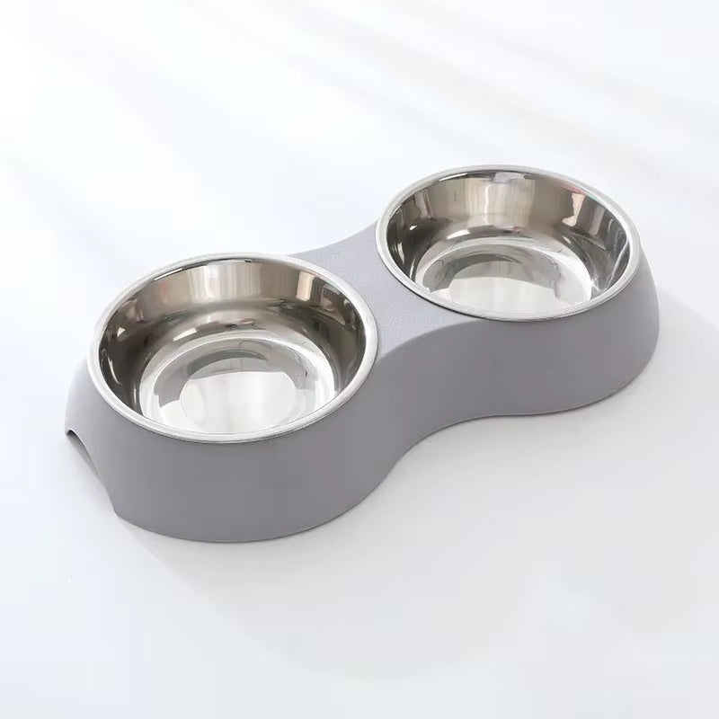 Double Bowls Stainless Steel Pet Feeder Dish Drinking Water Food Tray Cat Puppy Feeding Supplies 2025 New