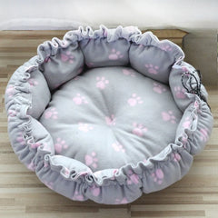 Blush Marshmallow pink and white dual-use pet bed adjusted to a flat round cushion.