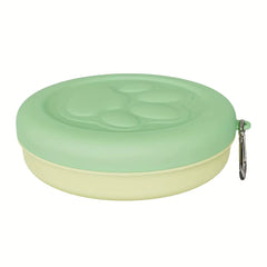 Mint Sorbet green portable pet snack box and travel bowl with embossed paw print.