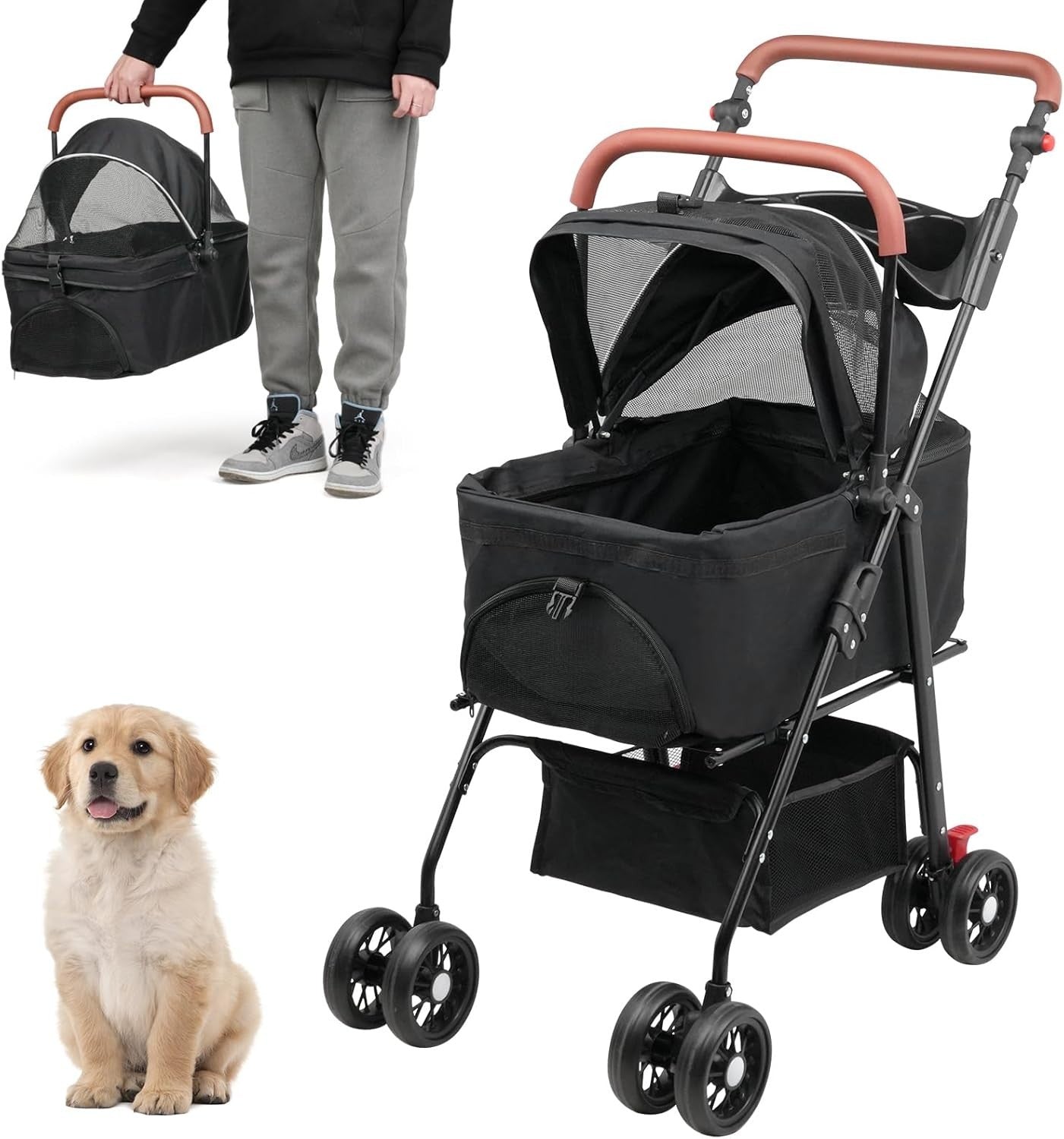 3 in 1 Folding Dog Stroller, Pet Stroller for Small/Medium Dogs, Cat Stroller W/