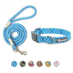 Premium Braided Nylon Rope Dog Leash and Collar Set - Heavy-Duty Adjustable Climbing Rope Pet Lead with Quick-Release Safety Buckle for Small, Medium, and Large Dogs