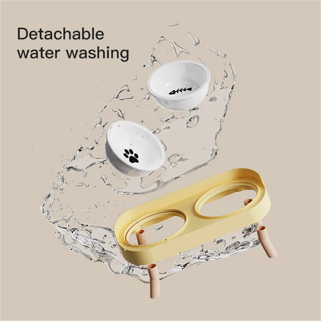 Pet Cat Double Bowl Feeder, Adjustable Height Cat and Dog Water Dispenser, Elevate Feeding Kitten Supplies