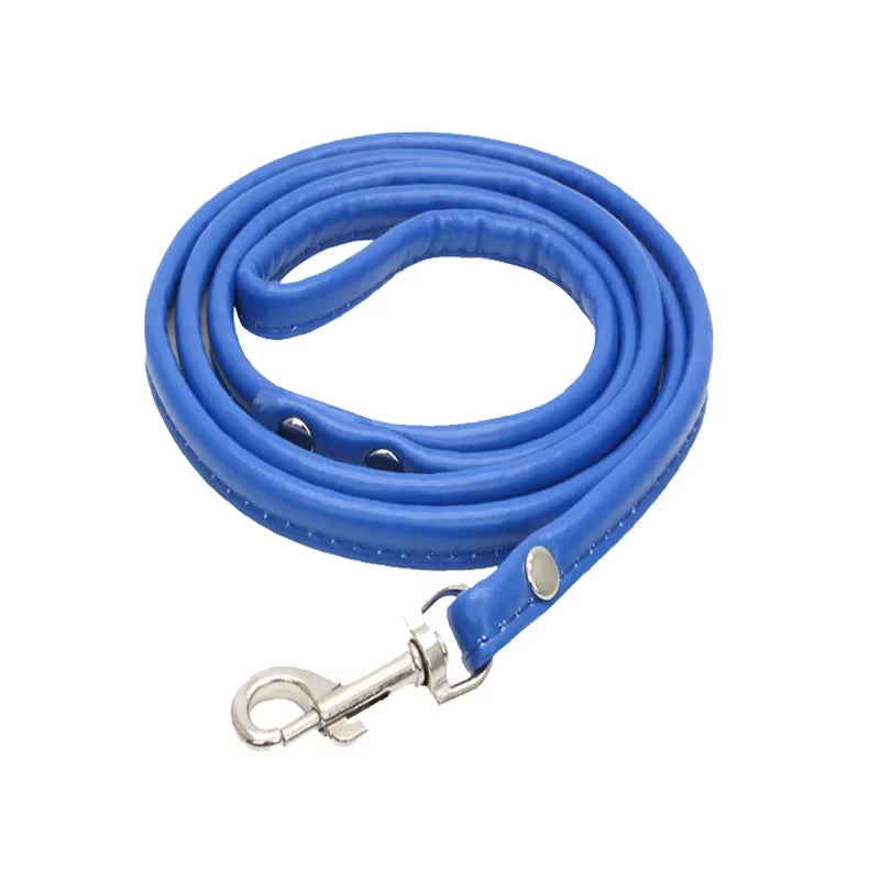 PU Leather Dog Leash – Adjustable Dog Walking Lead with Zinc Alloy Hardware - Brown & Blue