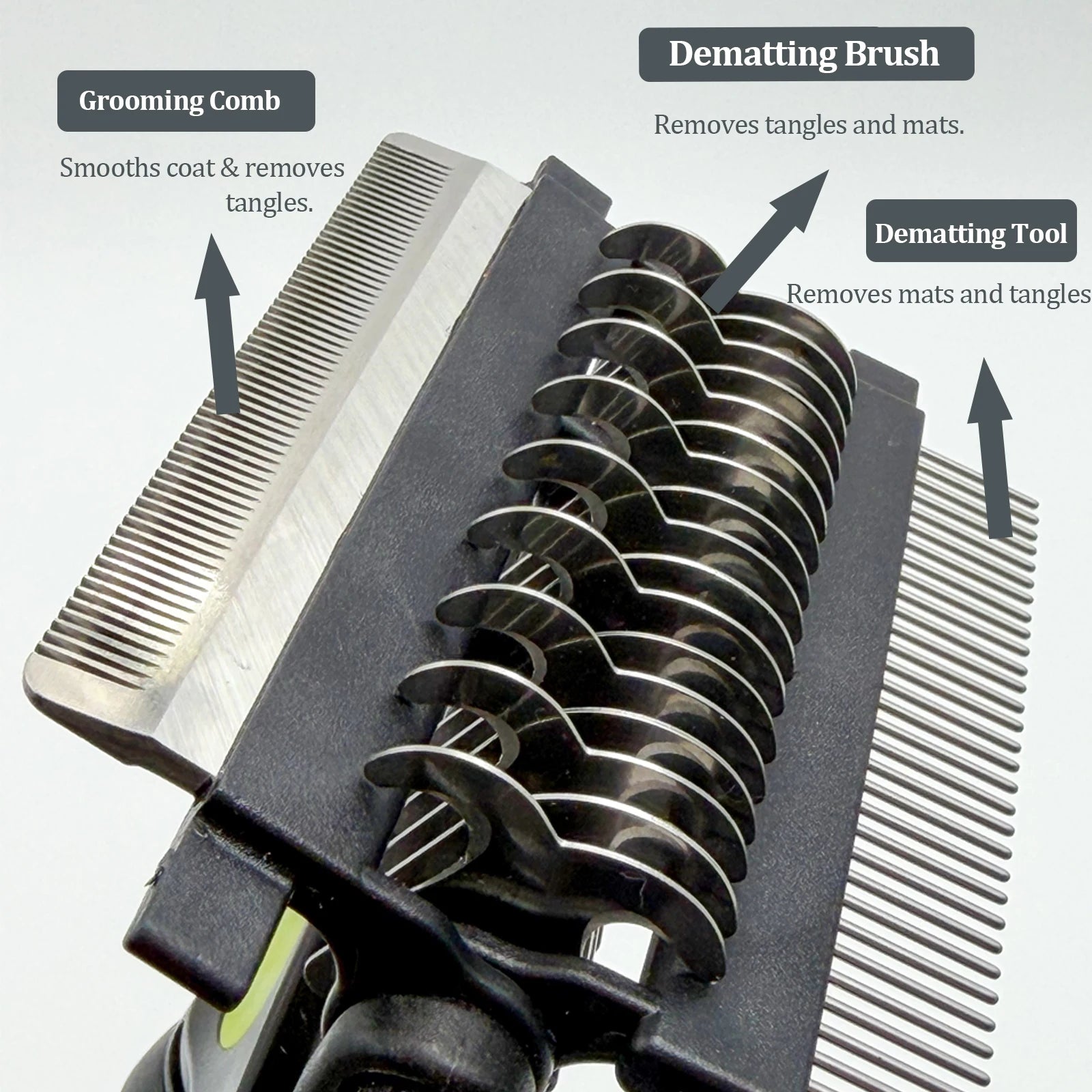3-in-1 Pet Grooming Hair Brush Dog Deshedding Tool & Double Sided Dematting Comb with Stainless Steel Teeth Fur Knot Cutter