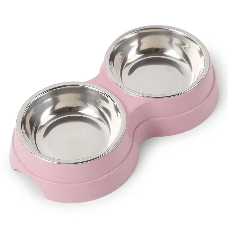 Double Pet Bowls for Dogs and Cats - Stainless Steel Food and Water Feeder Dish for Small Pets