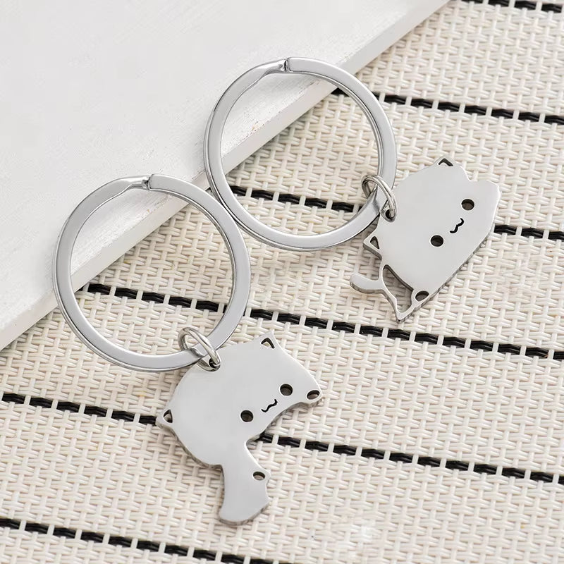 Cute Cat Keychain Stainless Steel 