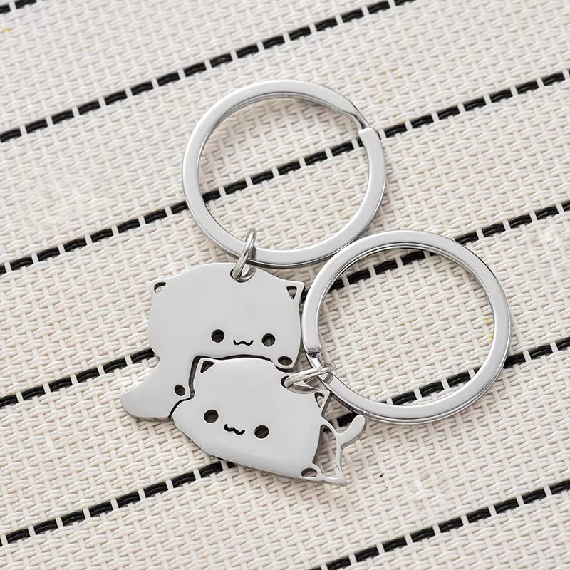 Cute Cat Keychain Stainless Steel 