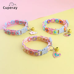 Adjustable Lace Flower Cat Collar – Elegant Kitten & Puppy Collar with Bell and Gold-Tone Alloy Pendant