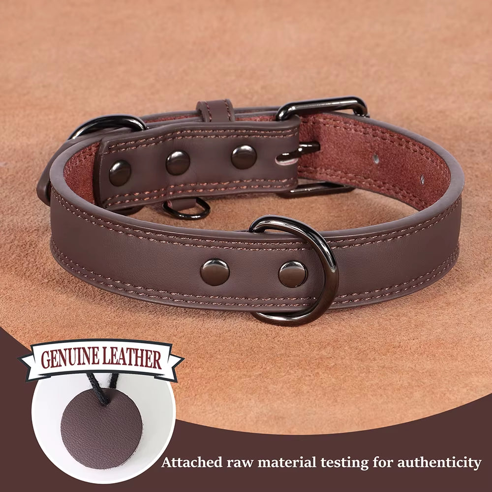Soft Durable Real Leather Dog Collar Genuine Leather Pet Collars for Small Medium Large Dogs German Shepherd Brown Black