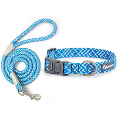 Premium Braided Nylon Rope Dog Leash and Collar Set - Heavy-Duty Adjustable Climbing Rope Pet Lead with Quick-Release Safety Buckle for Small, Medium, and Large Dogs
