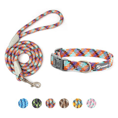 Premium Braided Nylon Rope Dog Leash and Collar Set - Heavy-Duty Adjustable Climbing Rope Pet Lead with Quick-Release Safety Buckle for Small, Medium, and Large Dogs