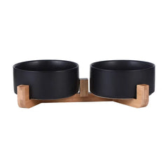 Ceramic Elevated Pet Bowl - Ergonomic Wooden Rack for Cats & Dogs