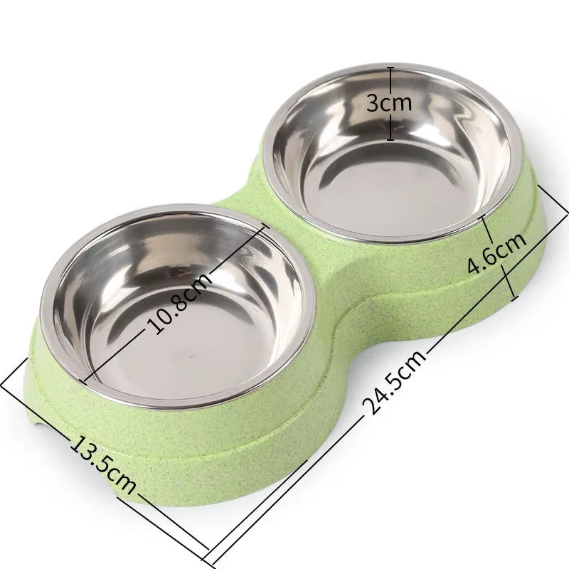 Double Pet Bowls for Dogs and Cats - Stainless Steel Food and Water Feeder Dish for Small Pets