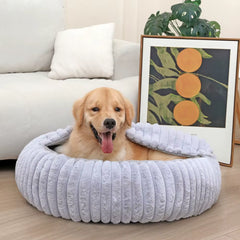 Fluffy Round Pet Bed with Blanket – Washable Cave-Style Bed for Small & Medium Dogs and Cats