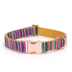 Adjustable Dog Collar Bohemian Stripe Plaid Pet Collar Ethnic Pet Collars with Metal Buckle for Medium to Large Dog Accessories