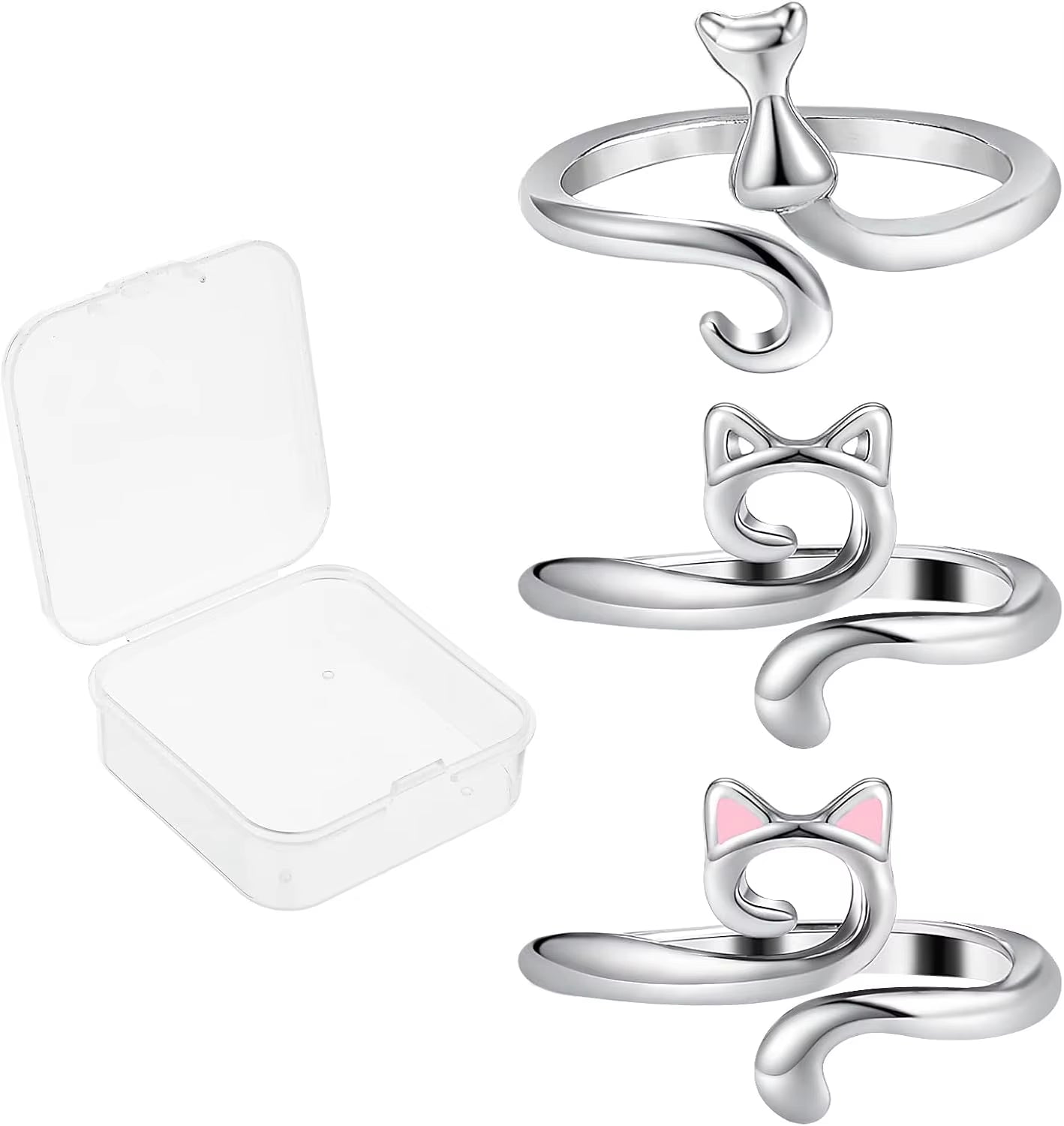 Set of 3 Adjustable Cat-Themed Rings in Gift Box - Crochet Loop Design for Women, Ideal for Cocktail Parties and Birthdays