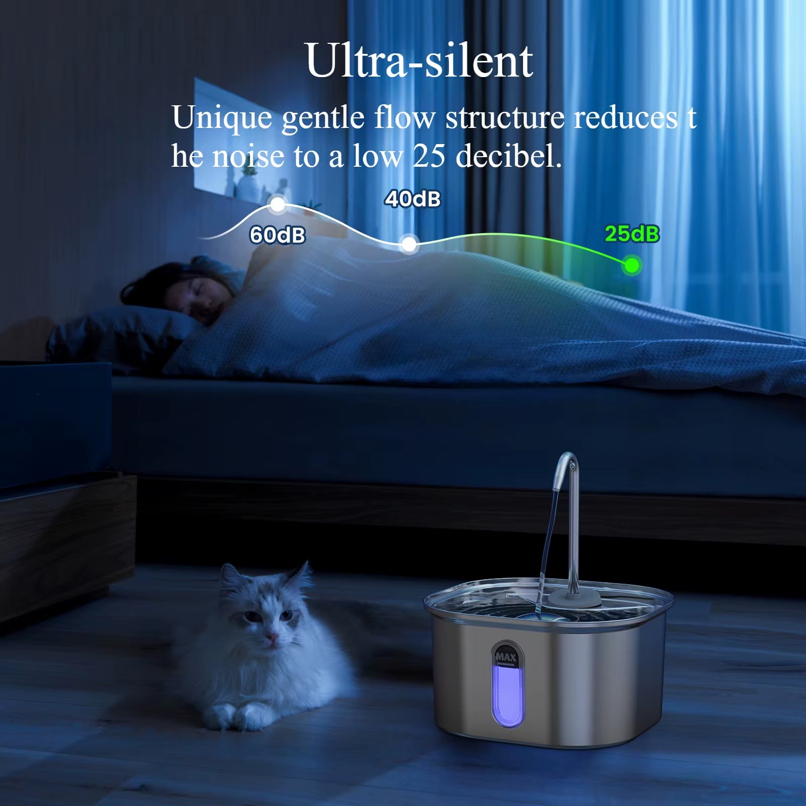 Stainless Steel Automatic Cat Water Fountain with USB Electric Ultra-Quiet Pump - Pet Water Dispenser for Cats and Dogs