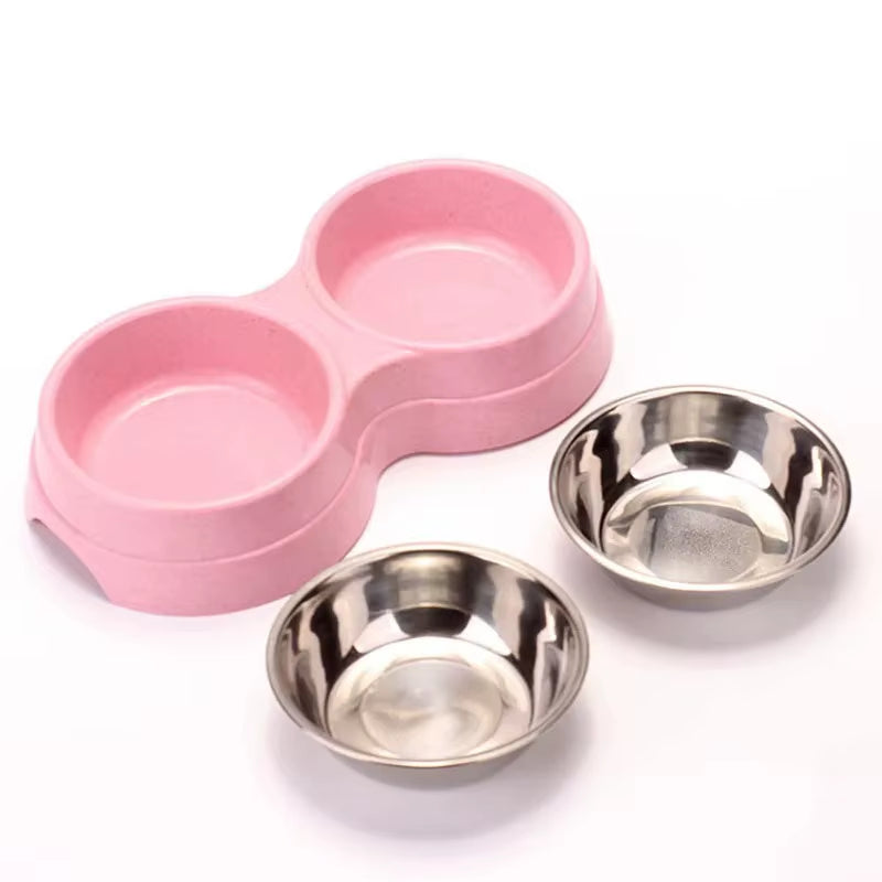 Double Bowls Stainless Steel Pet Feeder Dish Drinking Water Food Tray Cat Puppy Feeding Supplies 2025 New