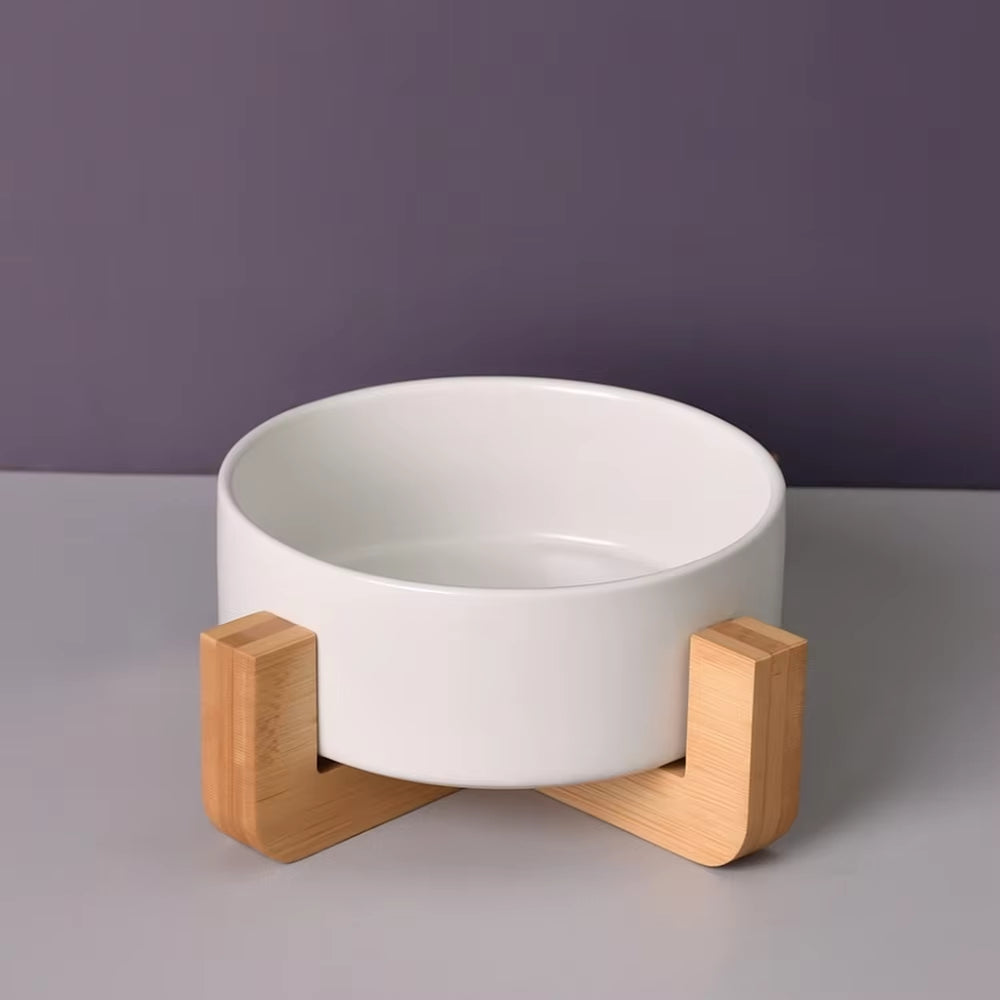 Large Caliber Ceramic Cat Bowl No Spill Anti-Overturn Pet Feeding Bowl with Wooden Rack Cervical Spine Slow Feeder Bowl Pet Shop