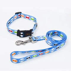 Polyester Printed Dog Leash Collar Set,Small & Medium Teddy Pomeranian Adjustable Pet Collar Leashes for Outdoor Travel Training
