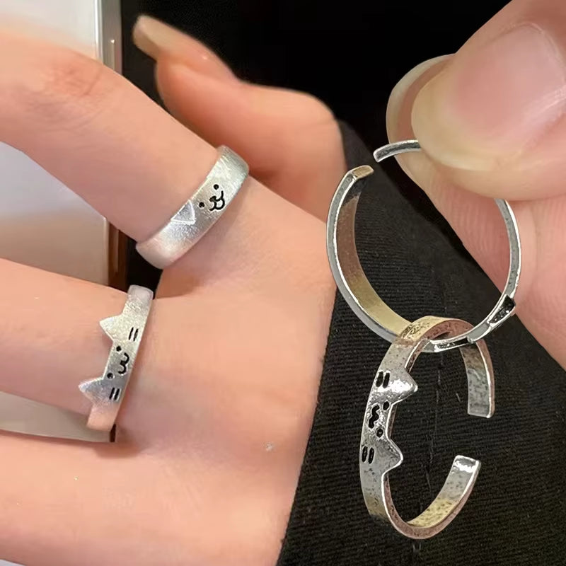 Handmade Adjustable Cat and Dog Couple Rings - Fashion Jewelry for Valentine's Day