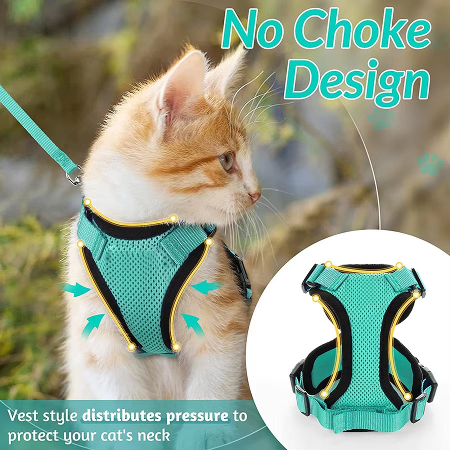Cat Harness and Leash Set for Walking - Escape-Proof Adjustable Soft Vest Harness for Cats with Easy Control