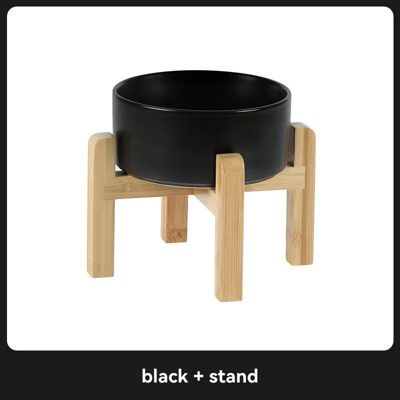 Elevated Pet Bowl for Medium to Large Dogs Ceramic Double Food & Water Bowl with Wooden Stand Cat Drinking & Eating Bowl 1800Ml