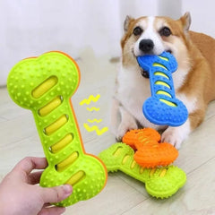 Indestructible Squeaky Rubber Bone Dog Chew Toy - High-Thickness Food-Grade TPR Teething Toy and Dental Care Massager for Puppies, Small, and Medium Dogs