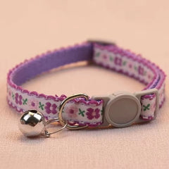 Fashion Floral Embroidered Cat Collars Adjustable Durable Pet Collars Cute Lace Collar with Bell Cat Supplies