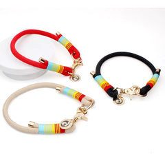 Braided Paracord P-Chain Pet Collar | Luxurious Gold Hardware Adjustable Fashion Neck Ring - Black