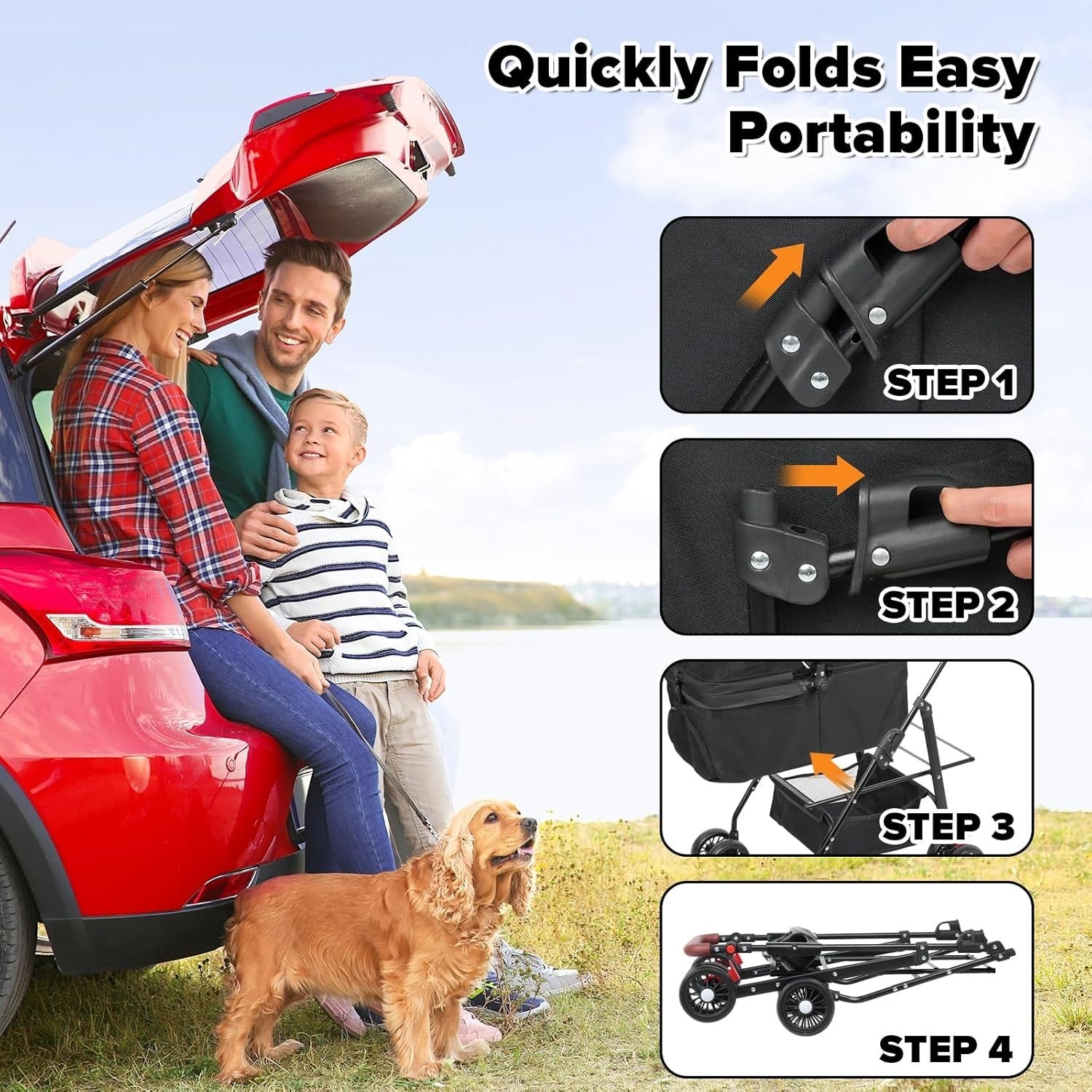 3 in 1 Folding Dog Stroller, Pet Stroller for Small/Medium Dogs, Cat Stroller W/