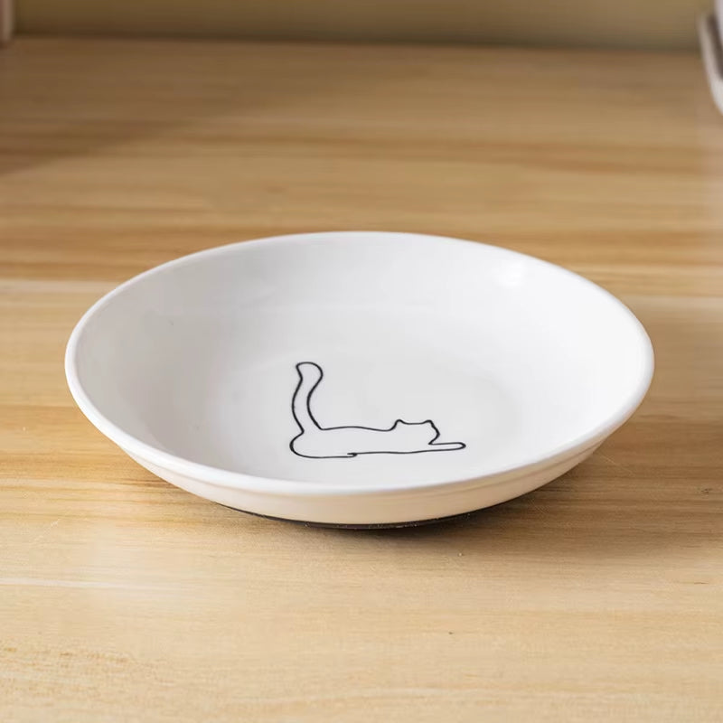 【E】Ceramic Cat Plates with Silicone anti Slip Pad Pet Cat Snack Bowl Cute Kitten Food Bowl Pet Kitten Water Bowl Pet Supplies