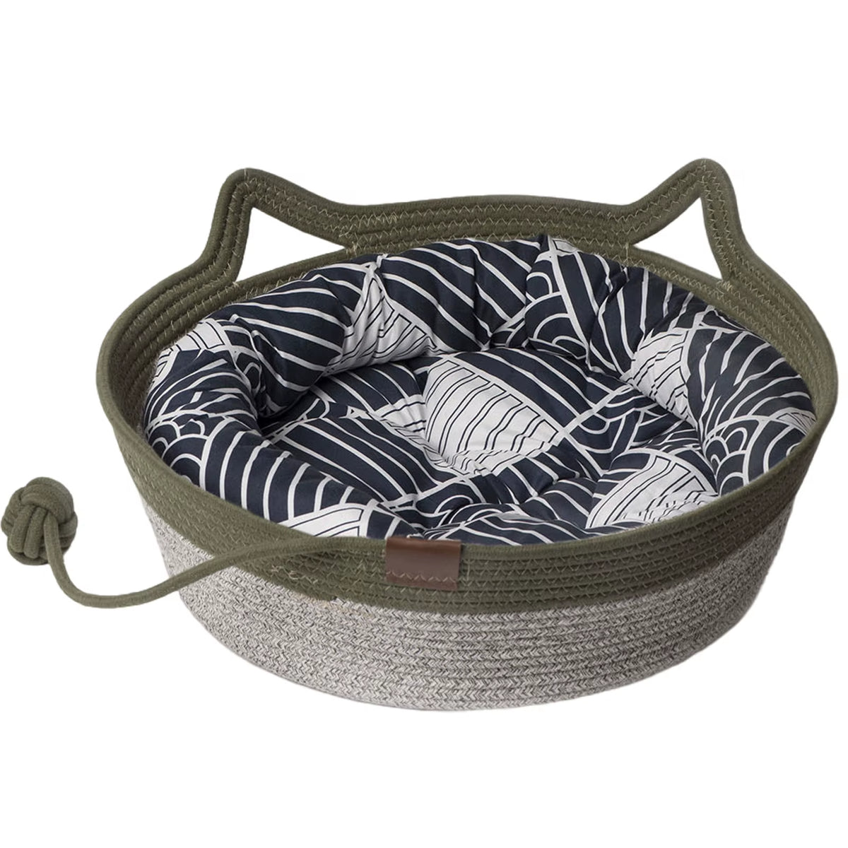 Rattan Weaving Cat Basket Pet Cat Bed Woven Four Seasons Cat Bed Cat Scratch Floor Rattan Interactive Games Ball with Cushion