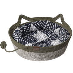 Rattan Weaving Cat Basket Pet Cat Bed Woven Four Seasons Cat Bed Cat Scratch Floor Rattan Interactive Games Ball with Cushion