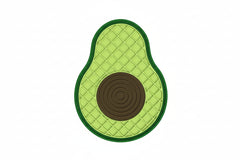 An avocado-shaped silicone licking pad shown on a white background with dimension labels indicating 21 cm height and 16 cm width. A dark brown label in the top left reads 'Avocado Silicone Licking Pad.