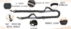 Hands-Free Waist Dog Leash with Zippered Walking Pouch - Reflective Shock-Absorbing Bungee Lead and Dual Padded Handles for Running, Walking, and Jogging
