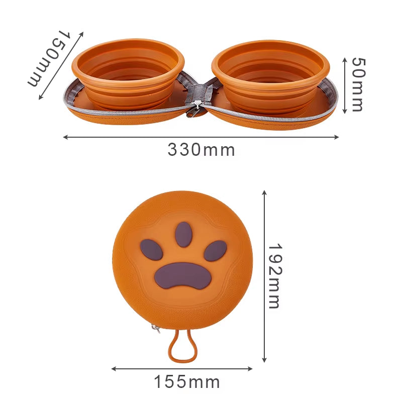 2 in 1 Foldable Pet Food Bowl Portable Silicone Puppy Dual Bowl Outdoor Travel Dog Drinking Bowl Folding Cat Bowls Dog Bowls