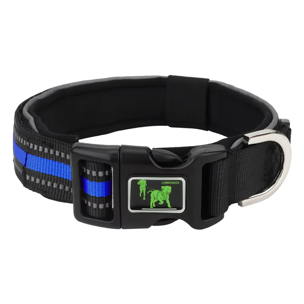 Nylon Padded Dog Collar Soft Adjustable Reflective Pet Collars for Small Medium Large Dogs Training Dog Collar,Black/Orange/Blue