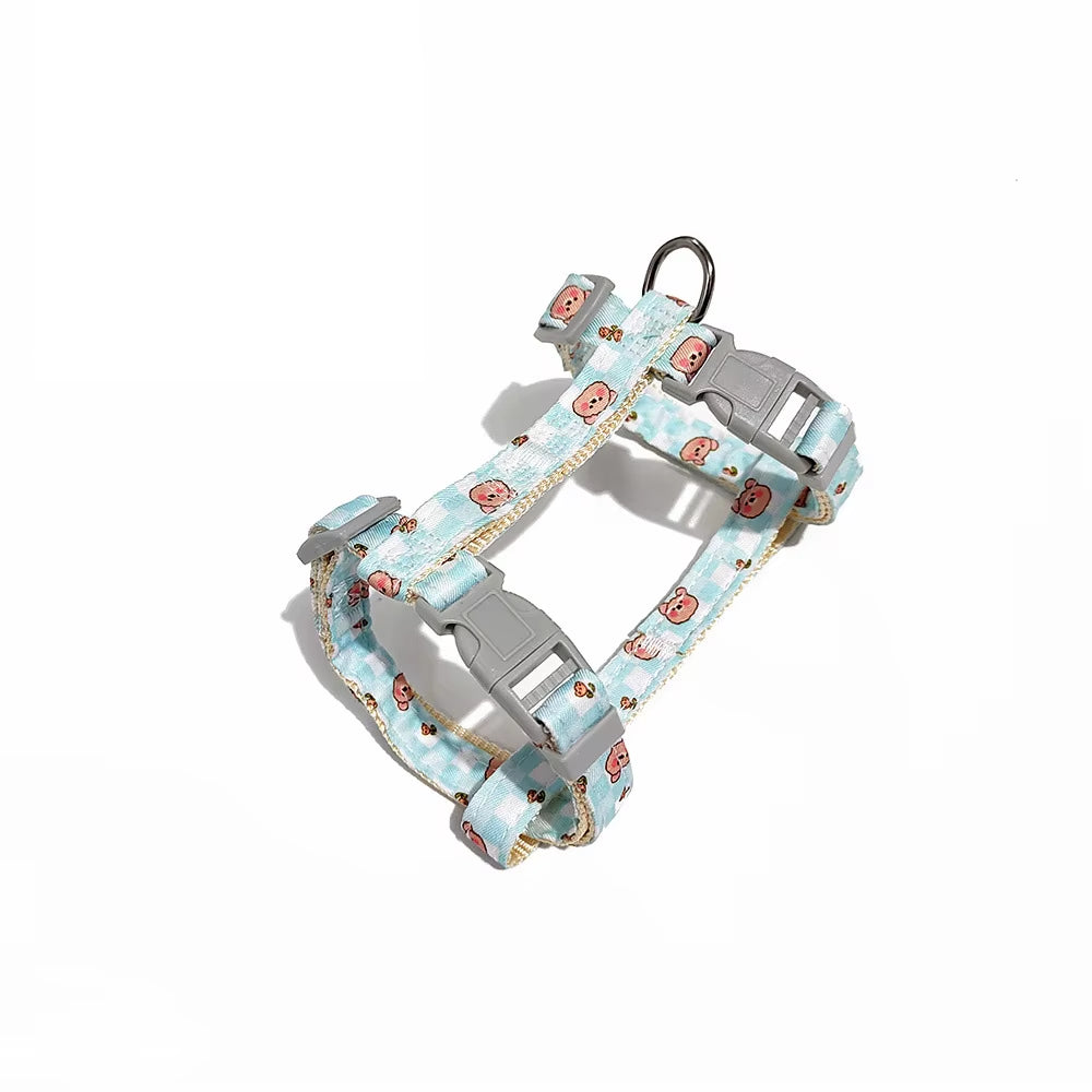 Dog Collar Harness Leash Set H-Shaped Cute Cartoon Printed - Anti-Lost Belt