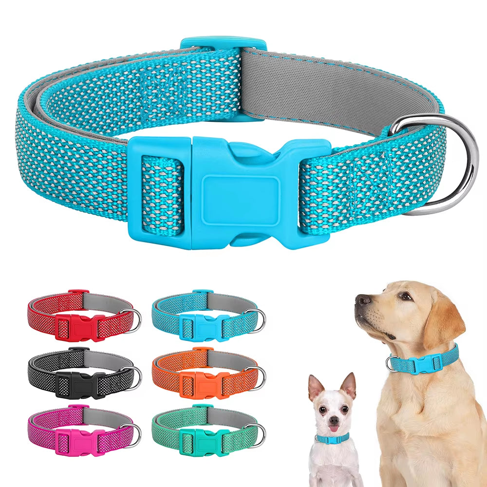 Reflective Dog Collar for Small to Large Dogs - Durable Adjustable Nylon Puppy Collar - High-Visibility Safety Neck Collar for Night Walking